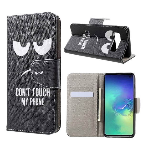 Samsung Galaxy S10 kryds tekstur læder flip etui - Do Not Touch My Phone Multicolor