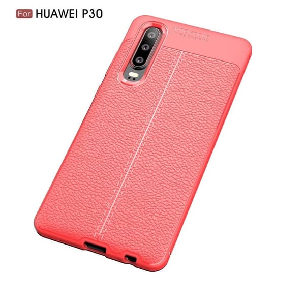 Huawei P30 litchi grain blødt etui - Rød Red