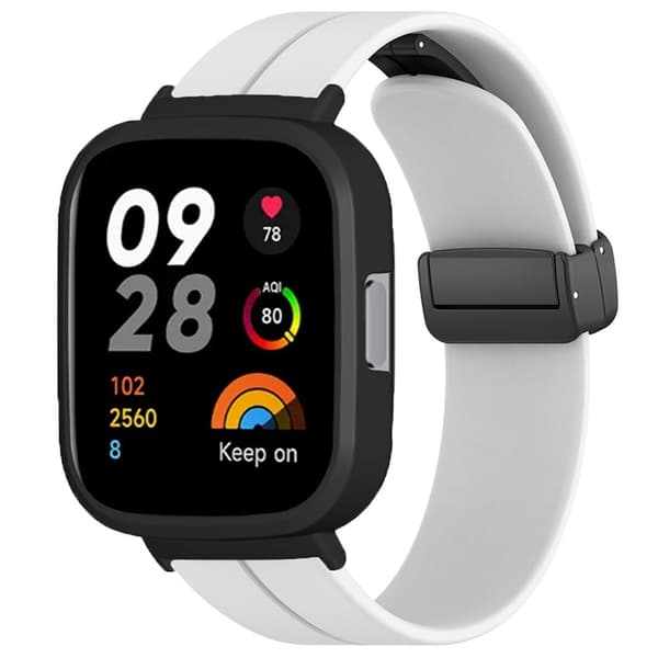 Xiaomi Redmi Watch 3 urrem Sort magnetisk spænde Silikone rem med urkasse - Hvid White