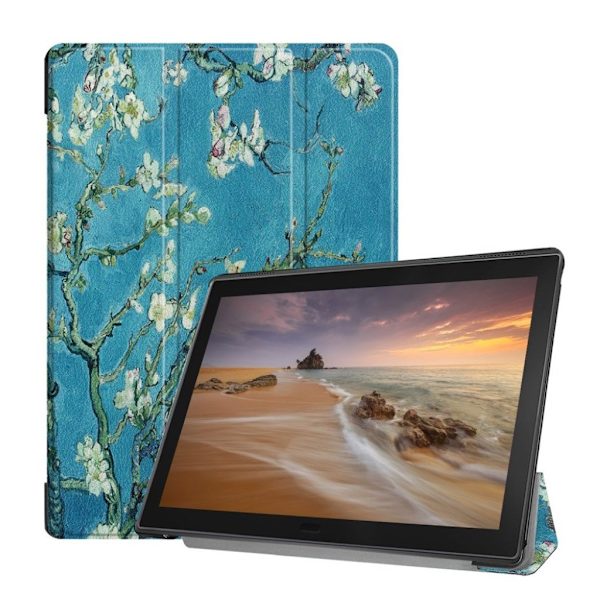 Lenovo Tab E10 trefold mønster læder flip etui - Træ med Blomster Multicolor