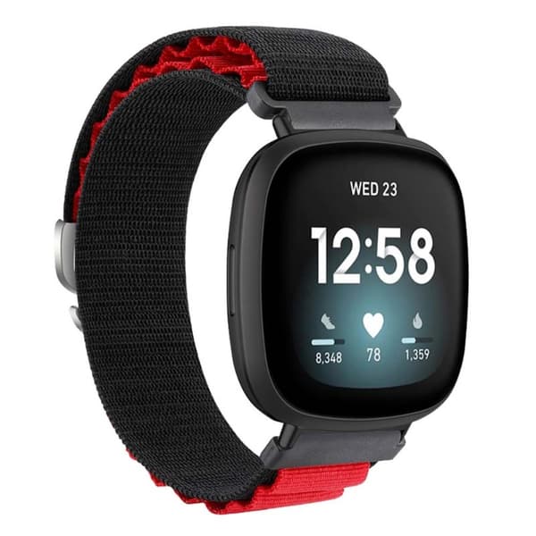 Fitbit Versa 4 / Versa 3 / Sense 2 / Sense Watch Band Nylon Justerbar håndledsrem - Sort + Rød Red