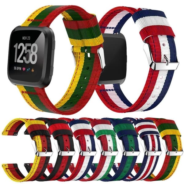 Fitbit Versa träningsklocka armband rem vävd nylon - Svart röd multifärg