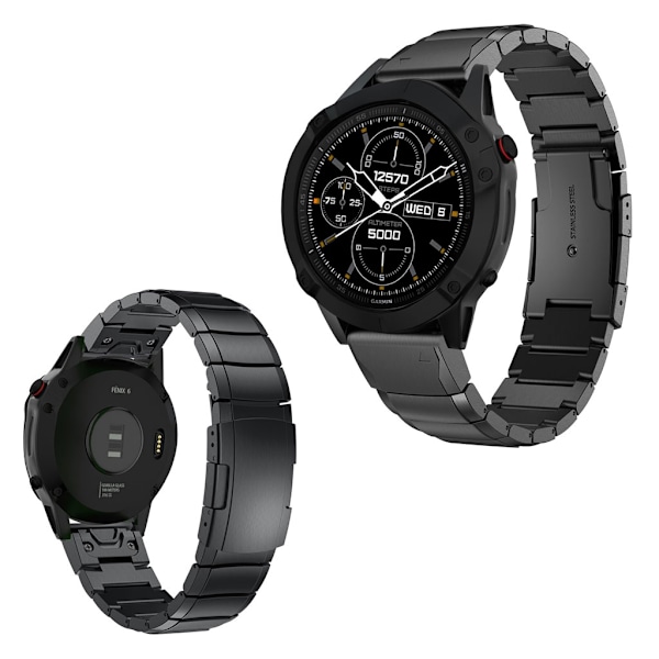 Garmin Fenix 6 solid rustfrit stål Urrem - Sort Black