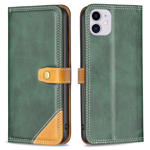 BINFEN tvåfärgat läder iPhone 11 fodral - Grön Grön
