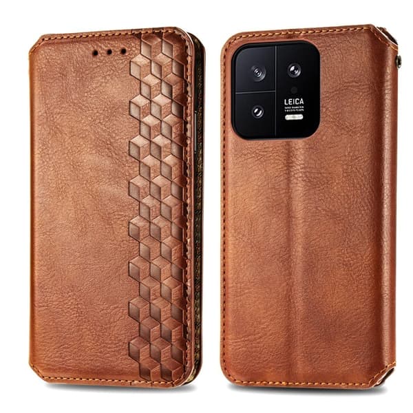Læretui med A Stilfull Rhombus Imprint til Xiaomi 13 - Brun Brown