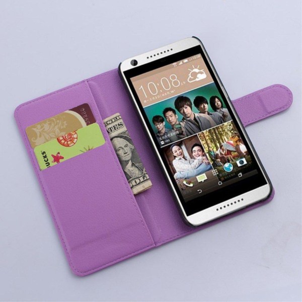 HTC Desire 650 Litsi Pintainen Nahkakotelo Lompakko - Violetti Purple