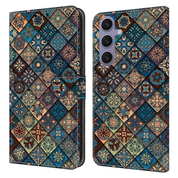Samsung Galaxy S25+ Plånboksfodral Mönster Tryck Stativ Läder Flip Telefonskal - Blå Blommor Blå