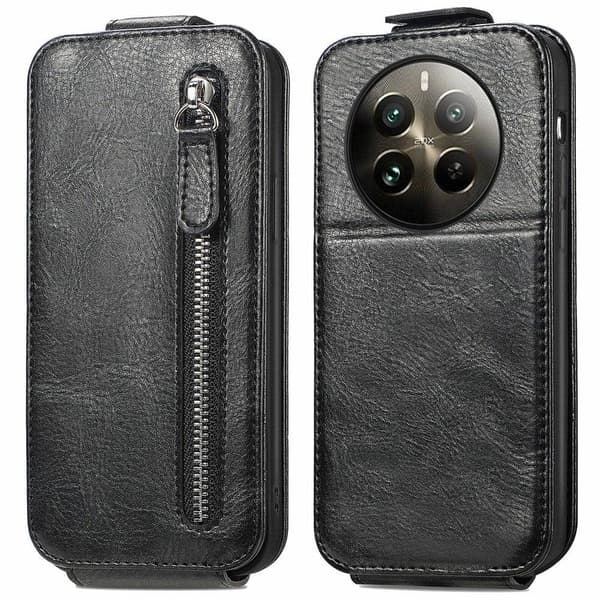 Lodret Realme 13 4G flip etui med lynlås - Sort Black