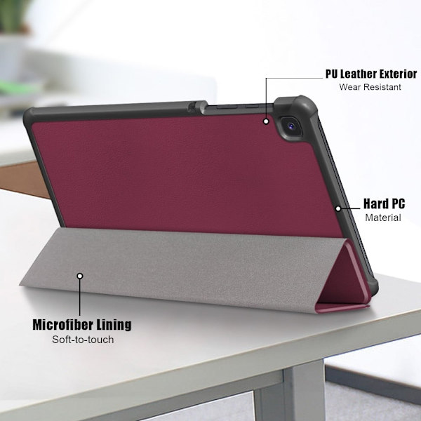 Samsung Galaxy Tab A7 Lite tri-fold læder flip cover - Rødvin Red