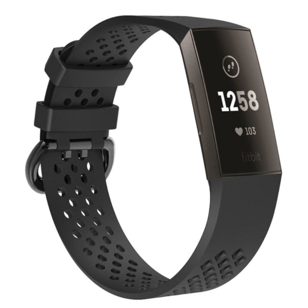 Fitbit Charge 3 sportigt ihåligt mjukt silikonplast armband med Svart