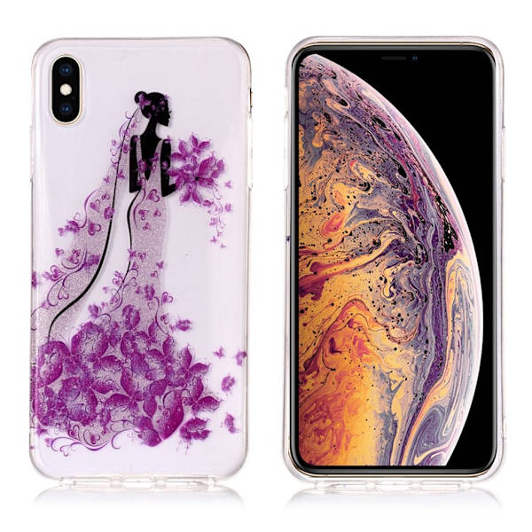 iPhone Xs Max flash powder-mønstret etui - Lilla Blomst Purple