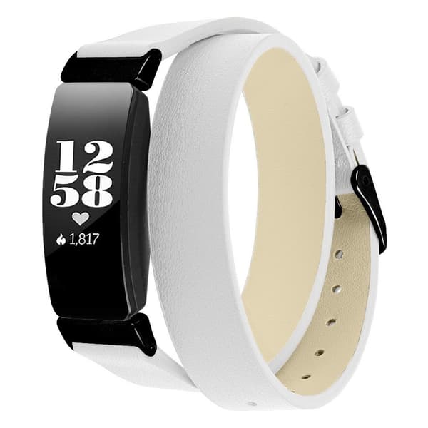 Fitbit Inspire / Inspire HR ægte læder urrem - Hvid/Sort Spænde White