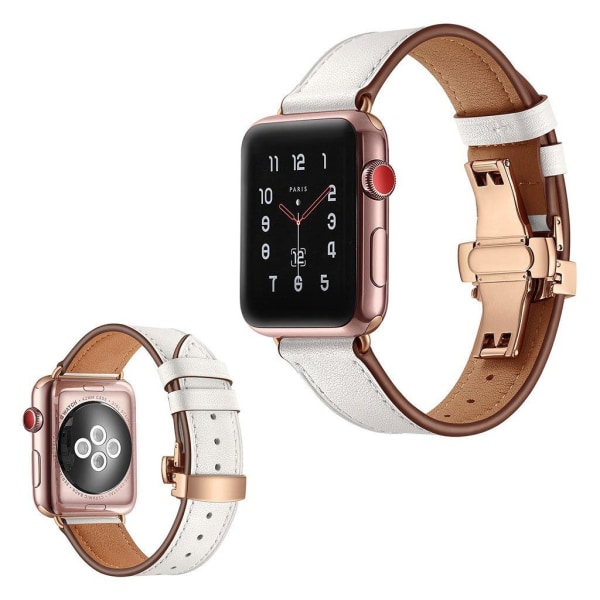 Apple Watch Series 5 40 mm hållbart klockarmband i äkta läder - Roséguld Spänne / Vit Vit