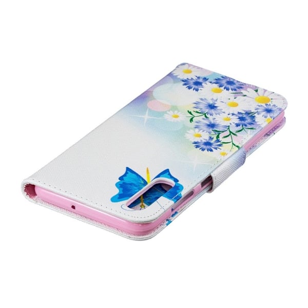 Samsung Galaxy A70 mønstret lædercover - blå sommerfugle Blue