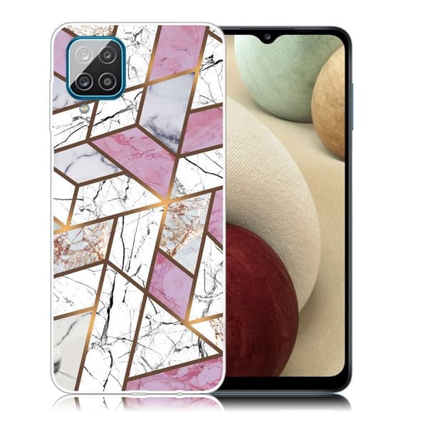 marmor Samsung Galaxy A12 5G etui - Rose / hvid / grå marmor Multicolor