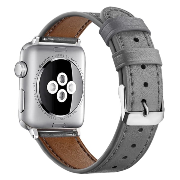 Apple Watch (45mm) Top Layer Cowhide Aitoa Nahkaa Rannekellon Nauha - Harmaa Silver grey