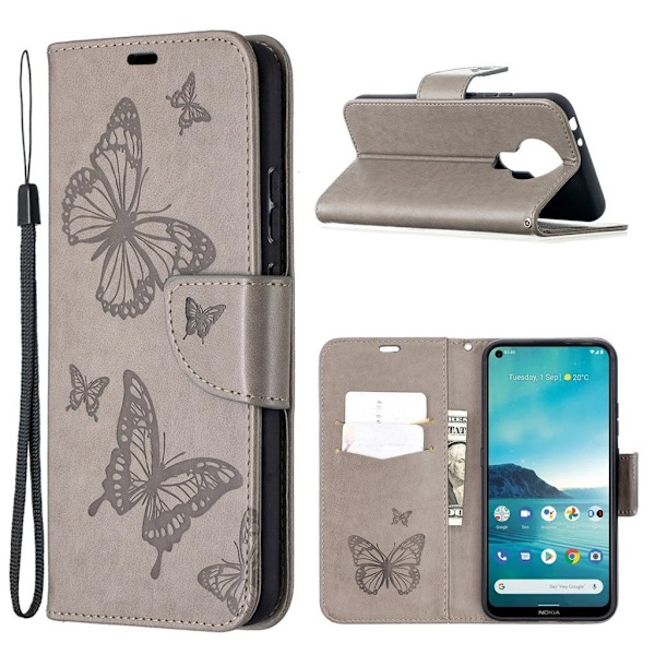 sommerfugl Nokia 3.4 flip etui - grå Silver grey