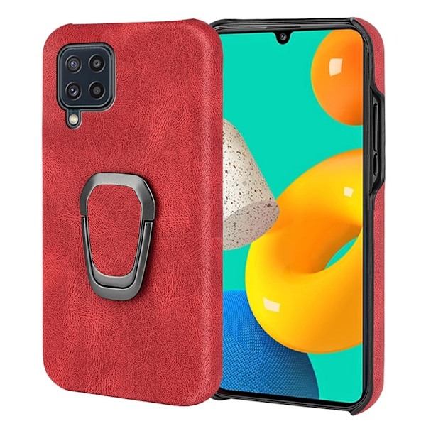 Iskunkestävä nahkasuojus soikealla jalustalla Samsung Galaxy M32:lle - Punainen Red