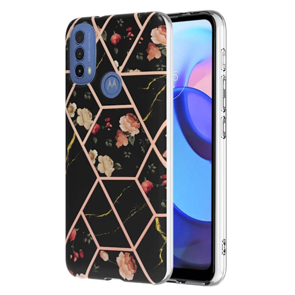 Marble Motorola Moto E30 / E20 / E40 Suojakotelo - Black Flowers Black