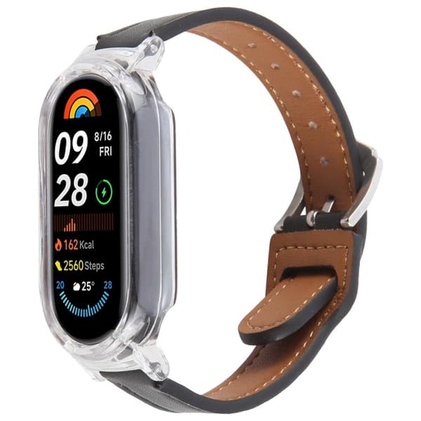 Xiaomi Smart Band 8 Bumpresistent Watch Case Integrated Ultra Fiber Leather Quick Release Watch Strap - Transparent / Sort Black