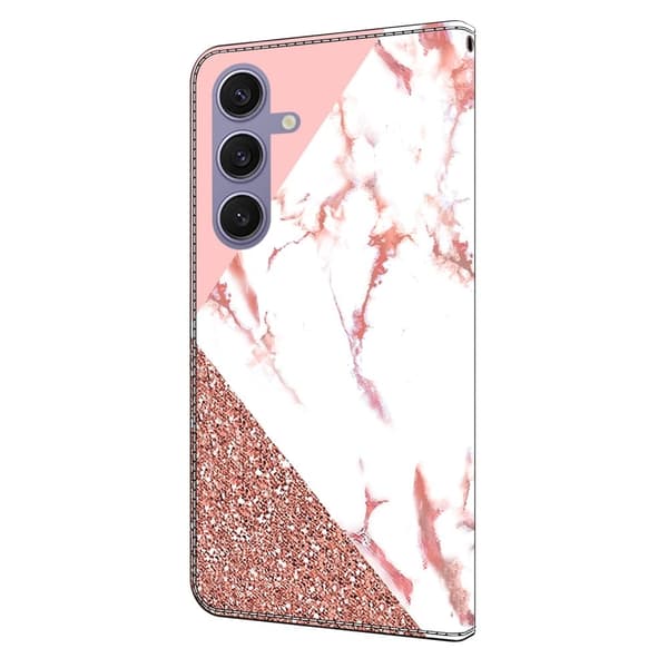 Samsung Galaxy S25+ Plånboksfodral Mönster Tryck Stativ Läder Flip Telefonskal - Triangulär Marmor Rosa