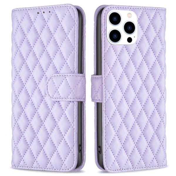 Rombuskuvioinen matta läppäkotelo iPhone 14 Pro - Violetti Purple