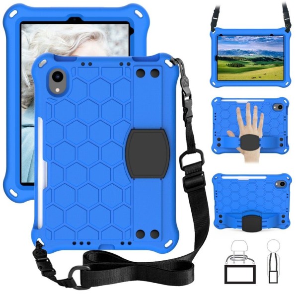 iPad Mini 6 (2021) honeycomb texture EVA cover with strap - Blue Blue
