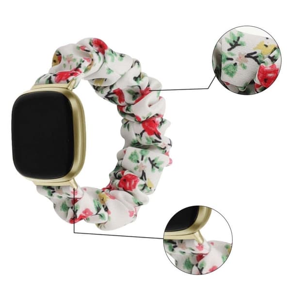 Fitbit Versa / Versa Lite elastisk klokkerem i stilig stoff - Hvit / Rød Blomst Multicolor