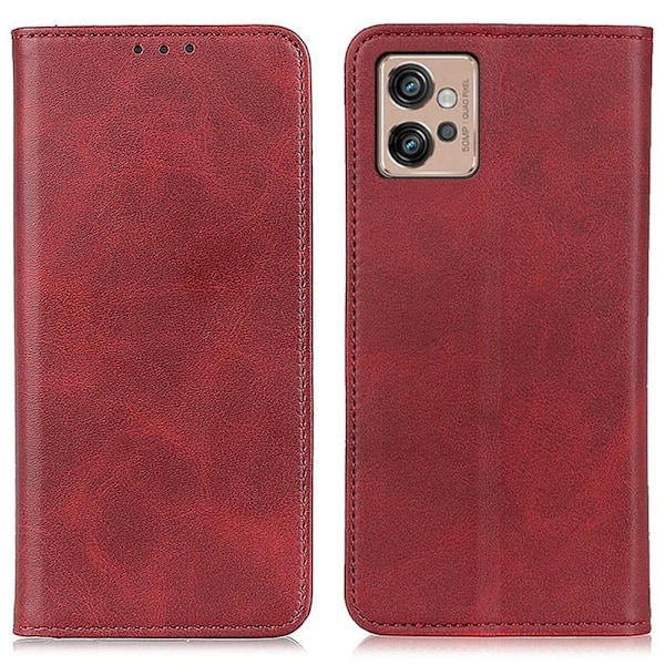 Lompakko-style Aitoa Nahkaa Läppäkotelo For Motorola Moto G32 - Punainen Red