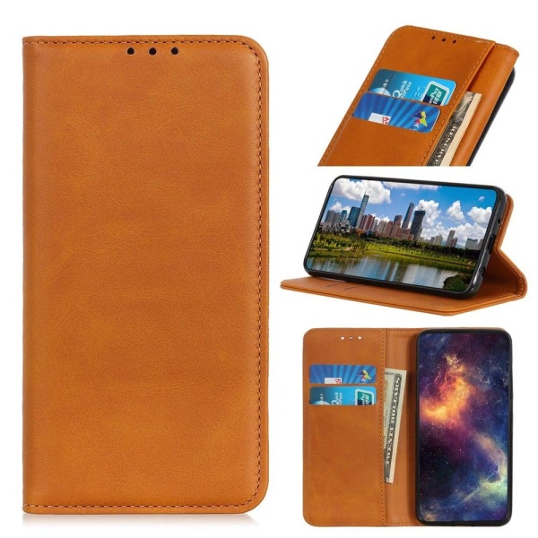 Wallet-style Genuine Leather Flipcase For Samsung Galaxy M52 5G - Ruskea Brown