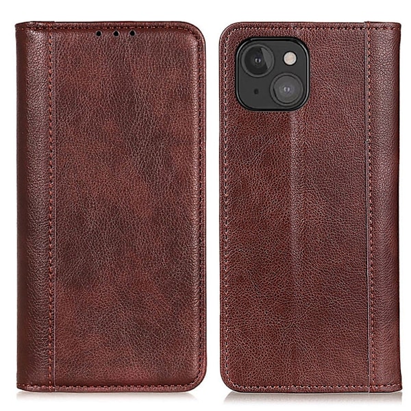 iPhone 13 Mini ægte læderetui med magnetisk lukning - Brun Brown