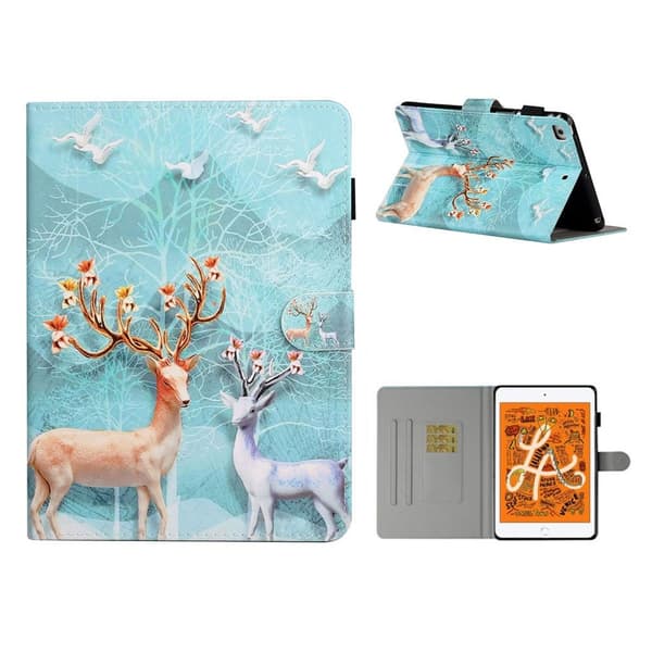 iPad Mini (2019) / Mini 4 viileä kuvio nahkainen kotelo - Hirvi Multicolor