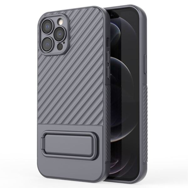 Kickstand Phone Cover iPhone 12 Pro Max , Phone Back Protector Anti-dust Flexible Case - Sort Silver grey