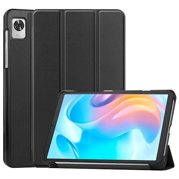 Tri-fold læderstativ-etui til Realme Pad Mini - Sort Black
