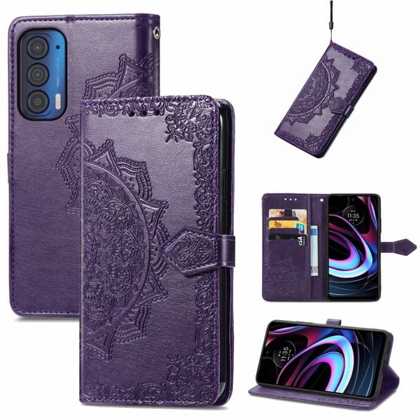 Mandala läder Motorola Edge (2021) fodral - Lila Lila