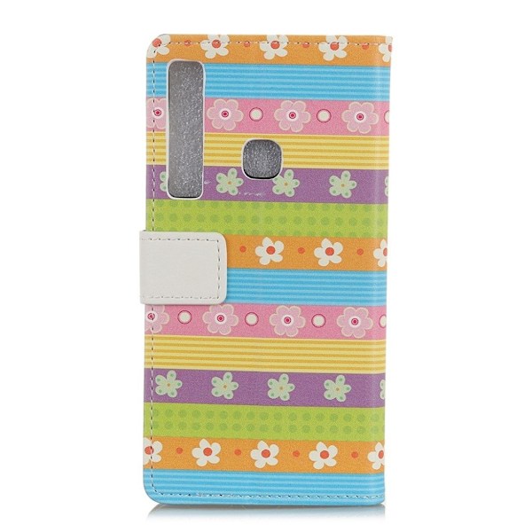 Samsung Galaxy A9 (2018) mönstrat flipfodral i läder - Färgglada Ränder Blommor multifärg
