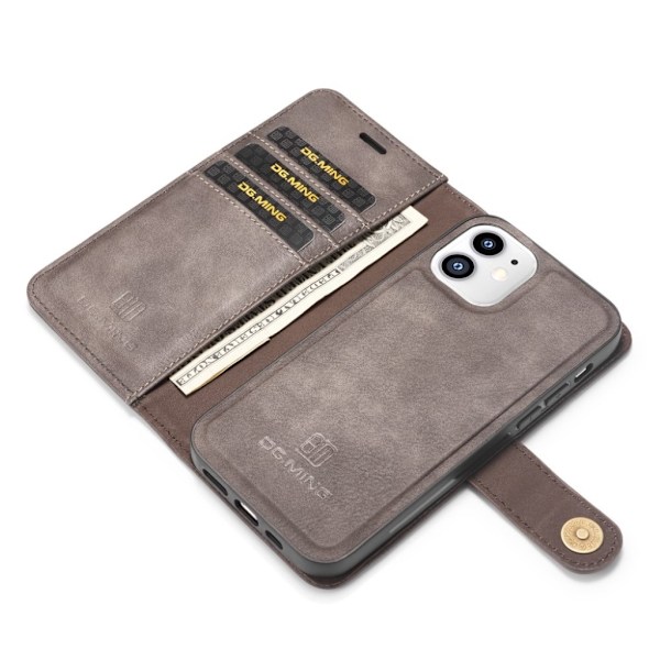 DG.MING iPhone 12 Mini 2-in-1 lompakkokotelo - Harmaa Silver grey