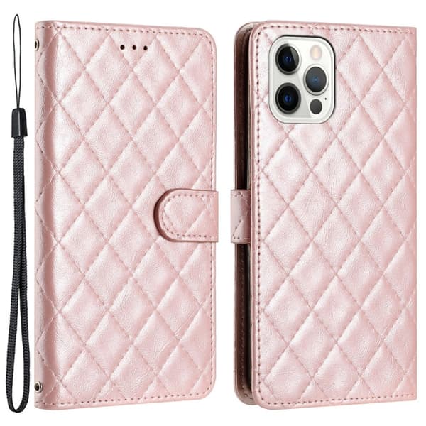 Toimiva rombinen lompakkokotelo iPhone 12 / iPhone 12 Pro - Pinkki Pink
