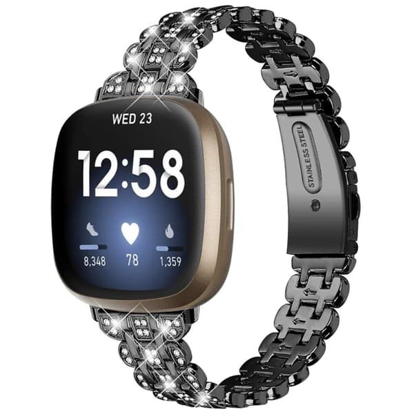 Fitbit Sense / Versa 3 strassikoristeinen koristekellon hihna - Musta Black
