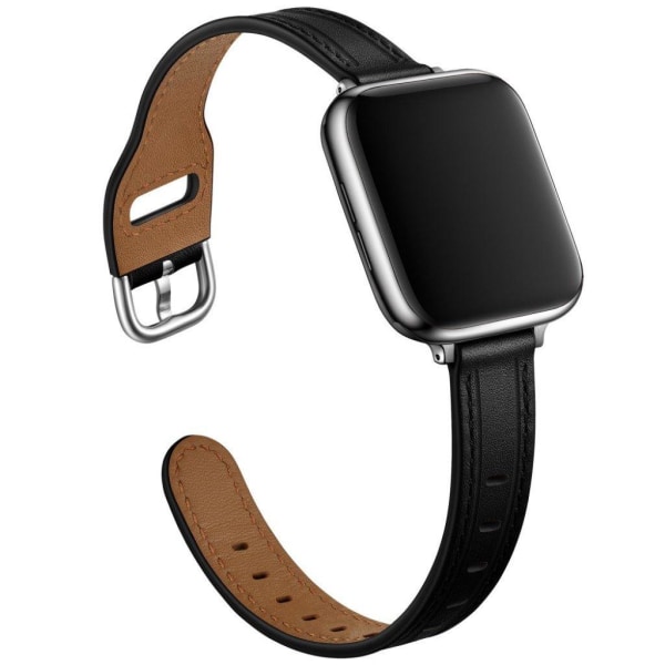 Apple Watch 42mm - 44mm unik urrem i ægte læder - Sort / Sølvspænde Black