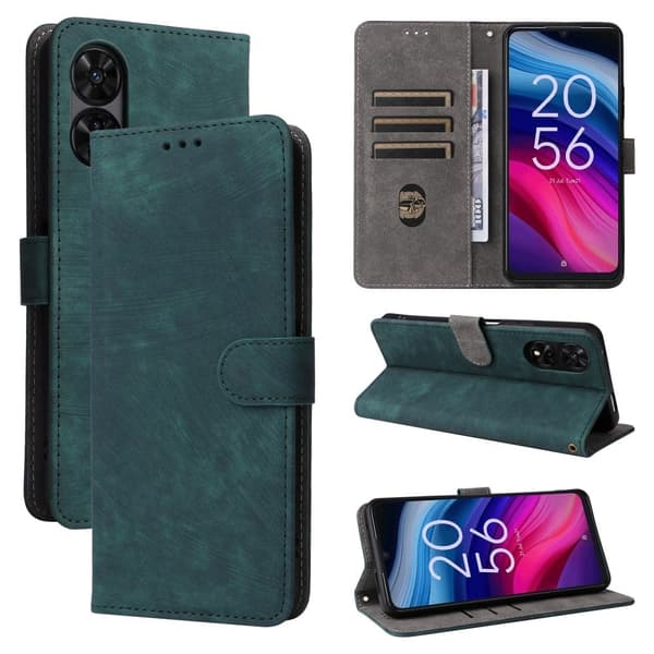 TCL 505 T509K / T5094 Leather Case with Strap RFID Blocking Wallet Phone Cover - Green Green