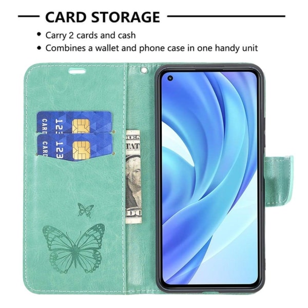 Butterfly läder Xiaomi 11 Lite 5G NE / Xiaomi Mi 11 Lite 5G / Xiaomi Mi 11 Lite fodral - Grön Grön