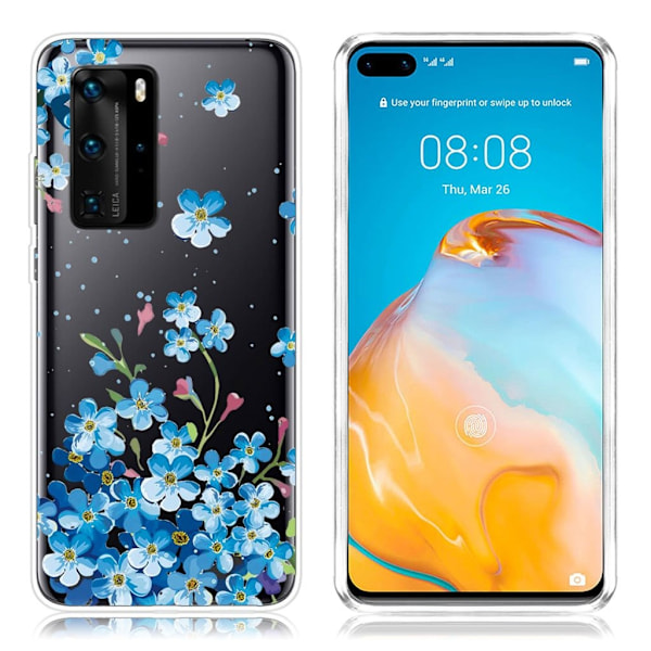 Deco Huawei P40 deksel - Blå blomst Blue
