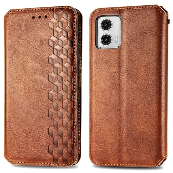 Nahkakotelo With A Stylish Rhombus Imprint For Motorola Moto G73 - Ruskea Brown