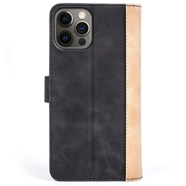 Kaksivärinen nahkainen läppäkotelo iPhone 12 / iPhone 12 Pro - Musta Black