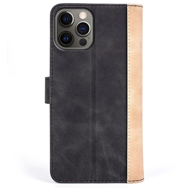 To-farvet iPhone 12 / iPhone 12 Pro læderetui - Sort Black