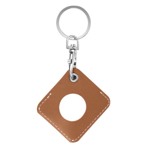 AirTags diamond shape leather cover with key ring - Brown Brun