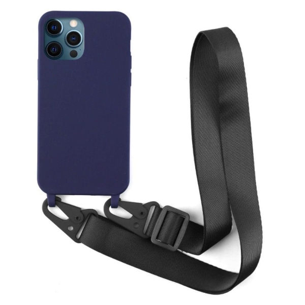 Ohut TPU-kotelo, jossa on mattapinta ja säädettävä hihna iPhone 12 / 12 Pro - Tummansininen Blue