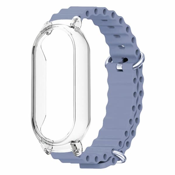 Xiaomi Smart Band 8 silikonihihna - Laventeli Harmaa / Läpinäkyvä Kotelo Silver grey