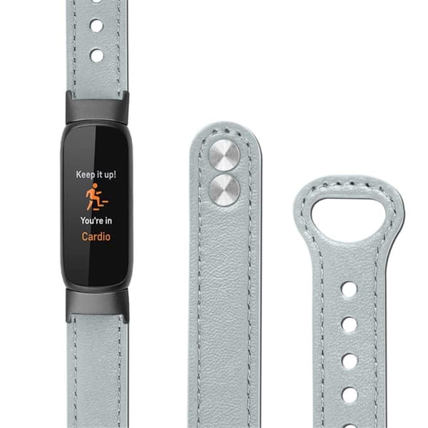 Fitbit Luxe ylätasoinen naudannahkakellon ranneke mustalla liittimellä - Harmaa Silver grey